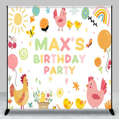 Lofaris Custom Farm Friends Birthday Backdrop Cute Chicken and Chicks Party Banner Sunshine Rainbow Kids Photo Prop