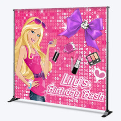 Lofaris Custom Fashion Doll Birthday Backdrop Hot Pink Sequins Makeup Bow Background Personalized Name Spa Party Decoration