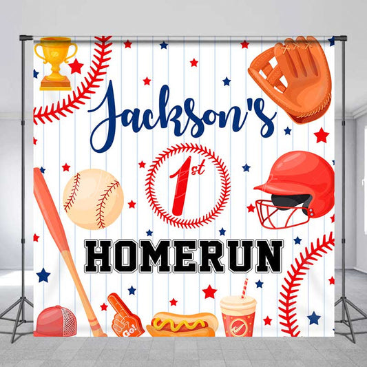 Lofaris Custom First Birthday Homerun Backdrop Baseball and Bat Sports Theme Personalized Rookie of The Year Party Banner