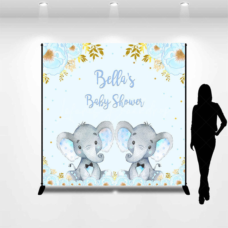 Lofaris Custom Floral Elephant Twins Baby Shower Backdrop
