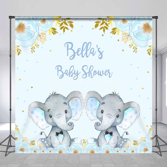 Lofaris Custom Floral Elephant Twins Baby Shower Backdrop