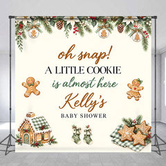 Lofaris Custom Gingerbread Cookie Baby Shower Backdrop Oh Snap A Little Is Almost Here Winter Poinsettia Garland Decor