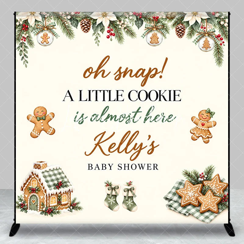 Lofaris Custom Gingerbread Cookie Baby Shower Backdrop Oh Snap A Little Is Almost Here Winter Poinsettia Garland Decor