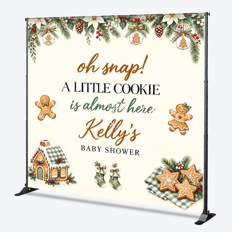 Lofaris Custom Gingerbread Cookie Baby Shower Backdrop Oh Snap A Little Is Almost Here Winter Poinsettia Garland Decor