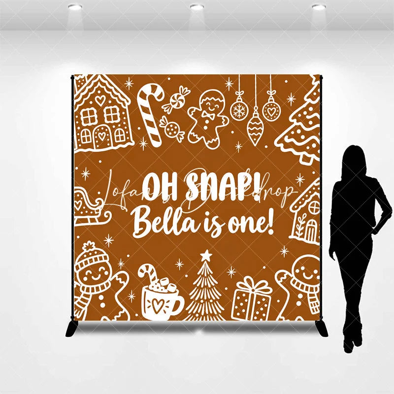 Lofaris Custom Gingerbread First Birthday Backdrop Winter Wonderland Candy Cane and Hot Cocoa Party Decor