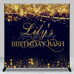 Lofaris Custom Gold Glitter Bokeh String Lights Birthday Backdrop Dark Blue Personalized Name Party Bash Decor