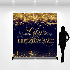 Lofaris Custom Gold Glitter Bokeh String Lights Birthday Backdrop Dark Blue Personalized Name Party Bash Decor