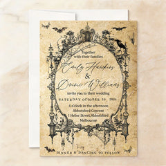 Lofaris Custom Gothic Set of 20 Halloween Wedding Invitation with Vintage Ornate Frame Personalized Spiderweb and Bat Design