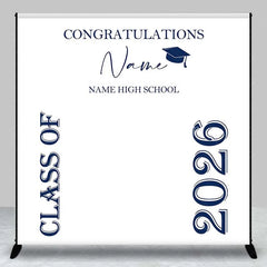 Lofaris Custom Graduation Backdrop Class of 2026 Navy Blue Text Minimalist School Sign