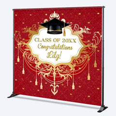 Lofaris Custom Graduation Backdrop Red Glitter Personalize Name Gold Frame Class of 20XX Background Prom Party Prop