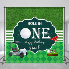 Lofaris Custom Green Golf Hole in One Happy Birthday Backdrop with Cart and Red Flag Sports Theme Party Decor