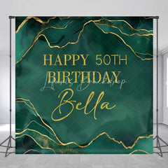 Lofaris Custom Happy 50th Birthday Emerald Green Gold Glitter Marble Backdrop Personalized Party Decor