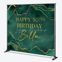 Lofaris Custom Happy 50th Birthday Emerald Green Gold Glitter Marble Backdrop Personalized Party Decor