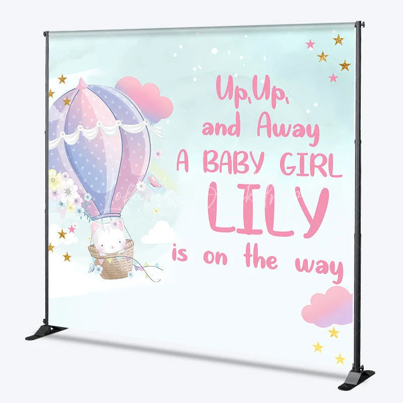 Lofaris Custom Hot Air Balloon and Cute Cat Baby Shower Backdrop Personalized Girl Birthday Party Decor