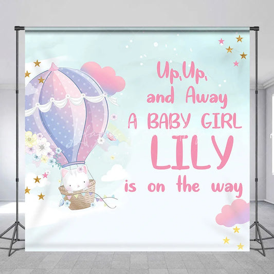 Lofaris Custom Hot Air Balloon and Cute Cat Baby Shower Backdrop Personalized Girl Birthday Party Decor
