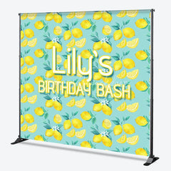 Lofaris Custom Lemon Pattern Birthday Bash Backdrop with Fresh Slices and Green Leaves Personalized Party Decor
