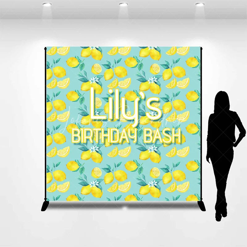 Lofaris Custom Lemon Pattern Birthday Bash Backdrop with Fresh Slices and Green Leaves Personalized Party Decor