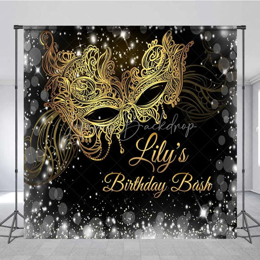 Lofaris Custom Masquerade Birthday Backdrop Black Gold Mask Photography Background