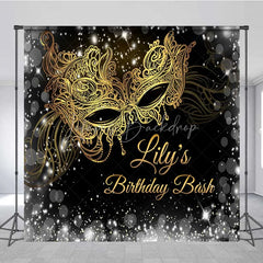 Lofaris Custom Masquerade Birthday Backdrop Black Gold Mask Photography Background