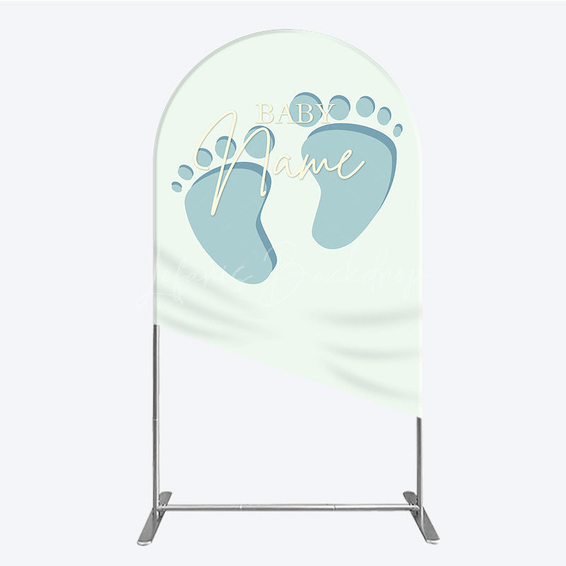 Lofaris Custom Name Baby Feet Arch Backdrop Personalized Blue Footprints Sign Minimalist Shower Welcome Decor