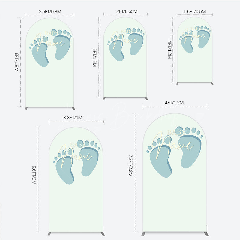Lofaris Custom Name Baby Feet Arch Backdrop Personalized Blue Footprints Sign Minimalist Shower Welcome Decor