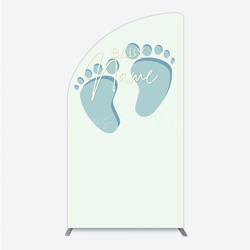 Lofaris Custom Name Baby Feet Half Moon Arch Backdrop Personalized Blue Footprints Sign Minimalist Shower Welcome Decor