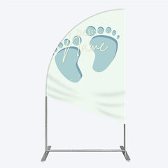 Lofaris Custom Name Baby Feet Half Moon Arch Backdrop Personalized Blue Footprints Sign Minimalist Shower Welcome Decor