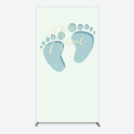 Lofaris Custom Name Baby Feet Rectangle Backdrop Personalized Blue Footprints Sign Minimalist Shower Welcome Decor