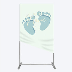 Lofaris Custom Name Baby Feet Rectangle Backdrop Personalized Blue Footprints Sign Minimalist Shower Welcome Decor