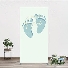 Lofaris Custom Name Baby Feet Rectangle Backdrop Personalized Blue Footprints Sign Minimalist Shower Welcome Decor