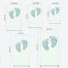 Lofaris Custom Name Baby Feet Rectangle Backdrop Personalized Blue Footprints Sign Minimalist Shower Welcome Decor