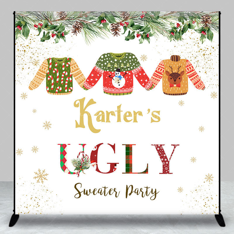 Lofaris Custom Name Christmas Ugly Sweater Party Backdrop