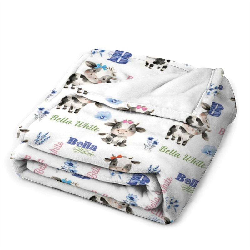 Lofaris Custom Name Cute Cow Blanket Kids Gift