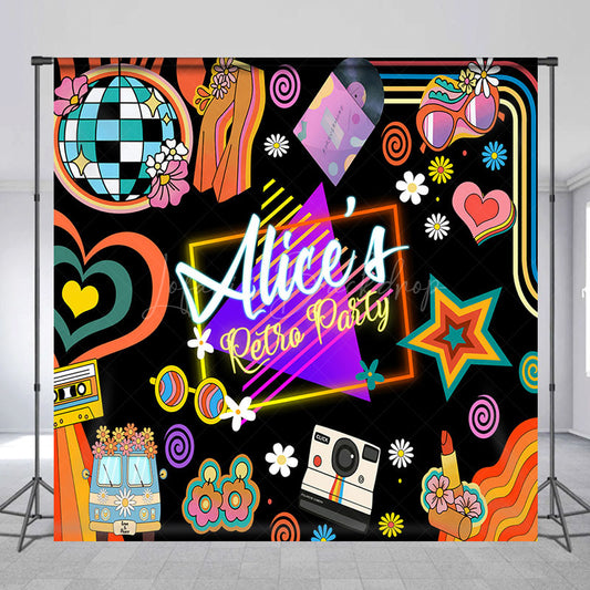 Lofaris Custom Name Disco Musical Black Retro Party Backdrop