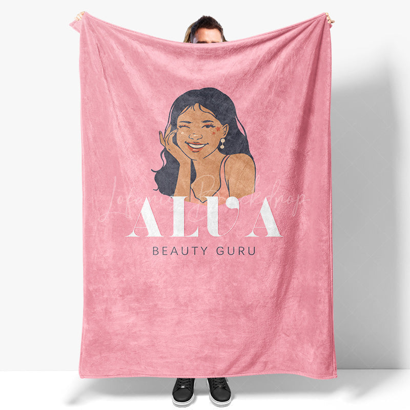 Lofaris Custom Name Pink Beauty Guru Girl Pattern Blanket