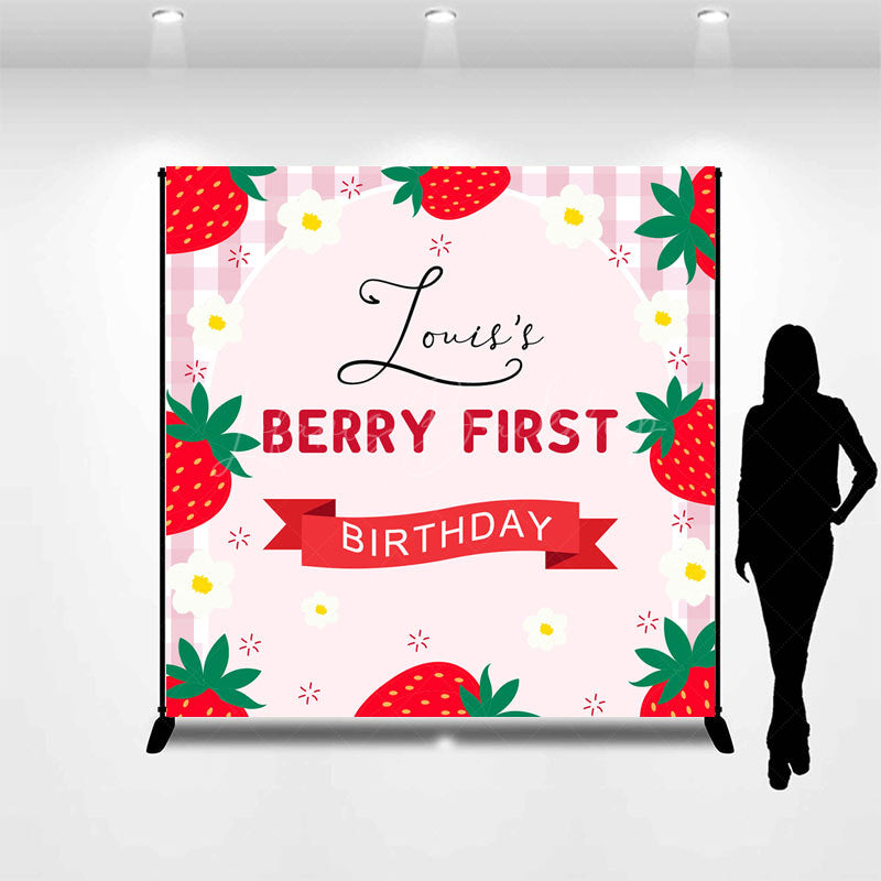 Lofaris Custom Name Pink Fruit Berry First Birthday Backdrop