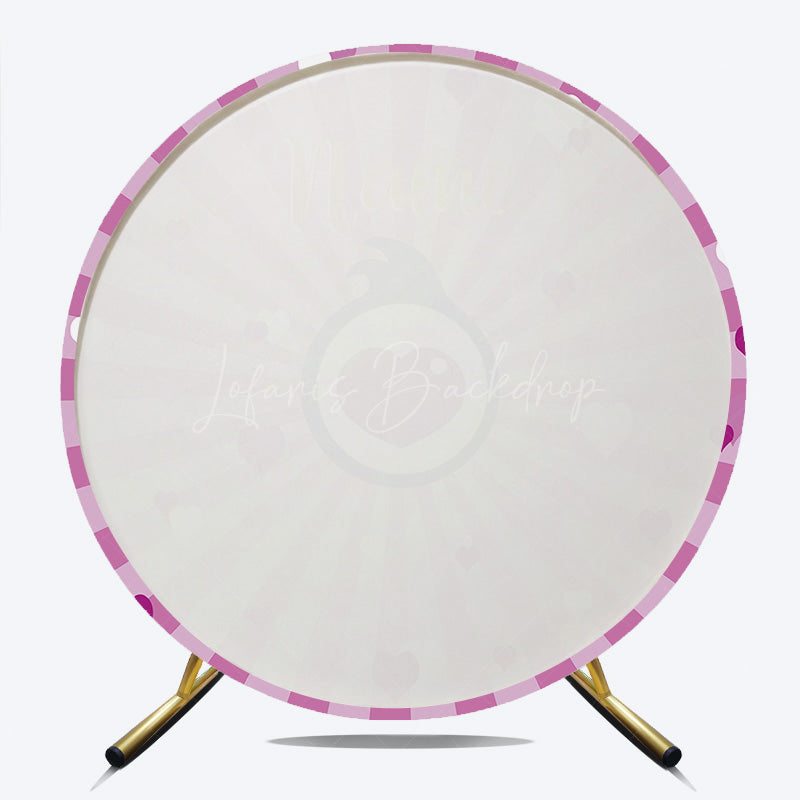Lofaris Custom Name Pink Hearts Round Backdrop Personalized Birthday Party Banner Girls Love Theme Photo Prop Decor