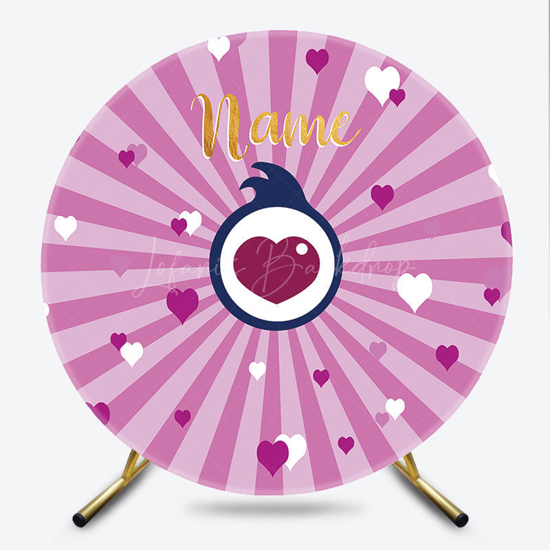 Lofaris Custom Name Pink Hearts Round Backdrop Personalized Birthday Party Banner Girls Love Theme Photo Prop Decor