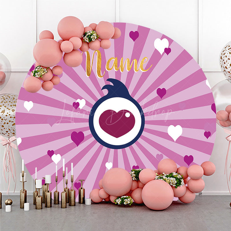 Lofaris Custom Name Pink Hearts Round Backdrop Personalized Birthday Party Banner Girls Love Theme Photo Prop Decor