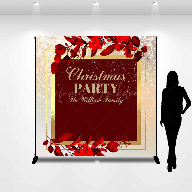 Lofaris Custom Name Red Black Gold Merry Christmas Backdrop