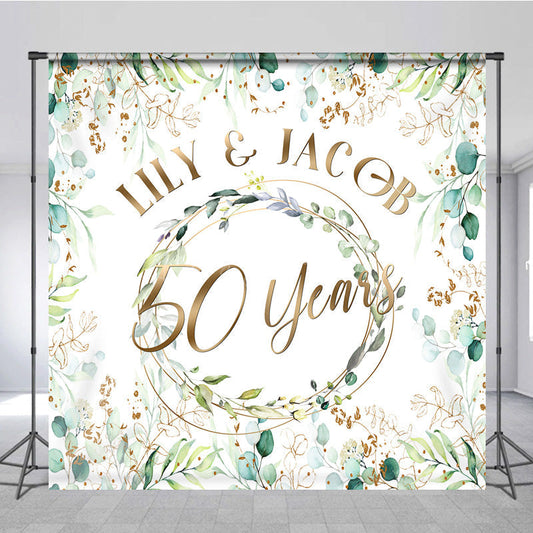 Lofaris Custom Name Spring Greenery Leaves 50 Years Backdrop