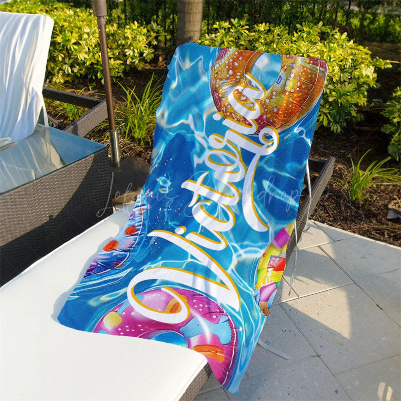 Lofaris Custom Name Swimming Pool Design Beach Towel