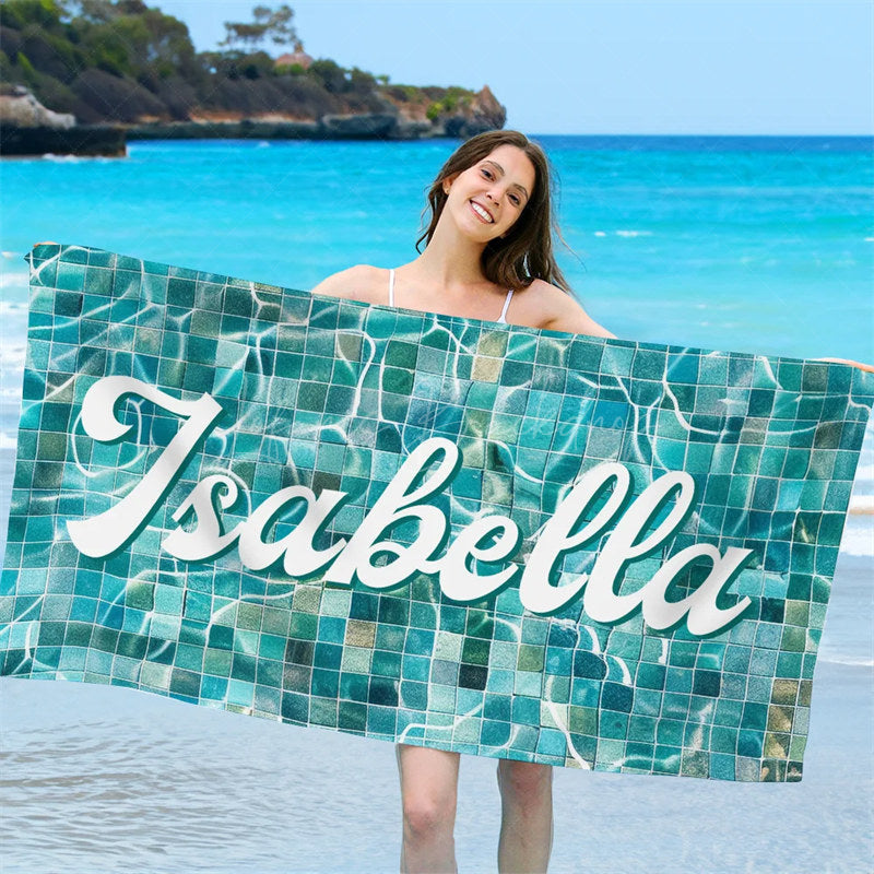Lofaris Custom Name Swimming Pool Design Beach Towel