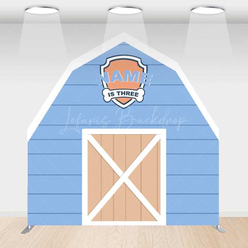 Lofaris Custom Name Wooden Blue Farm Barn Door Arch Backdrop
