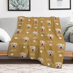 Lofaris Custom Pet Face Name Yellow White Paw Print Blanket