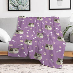 Lofaris Custom Pet Face Photo Paw Fish Print Purple Blanket