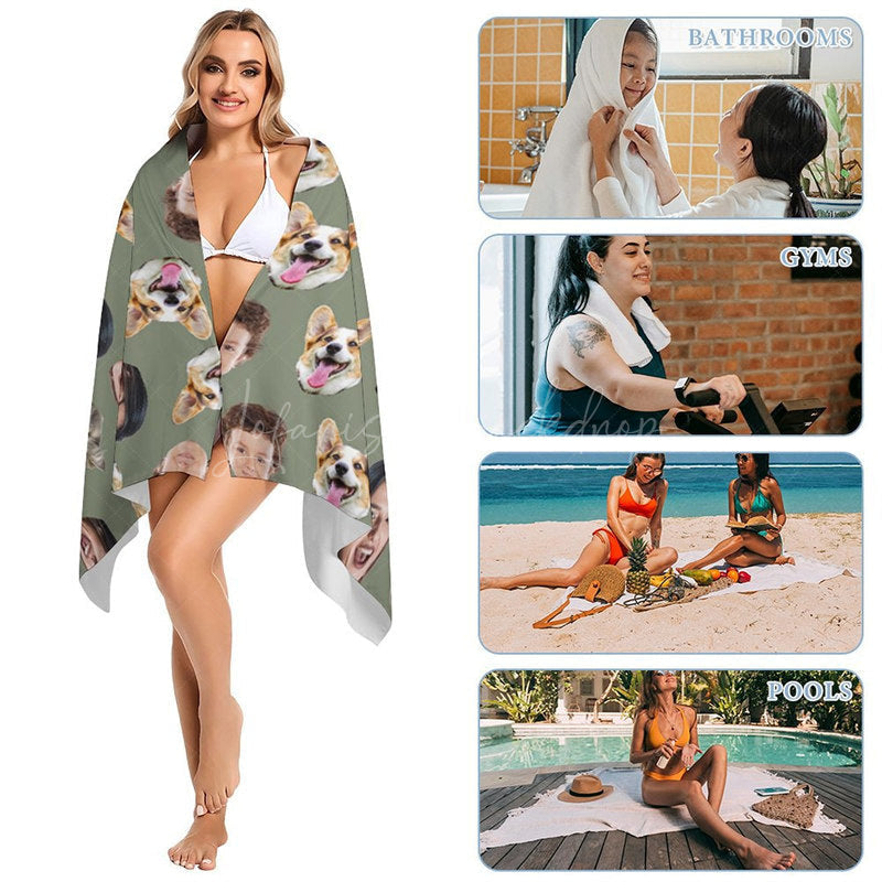 Lofaris Custom Pet Family Head Photo Beach Towel For Summer
