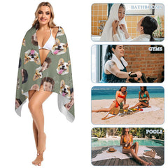 Lofaris Custom Pet Family Head Photo Beach Towel For Summer
