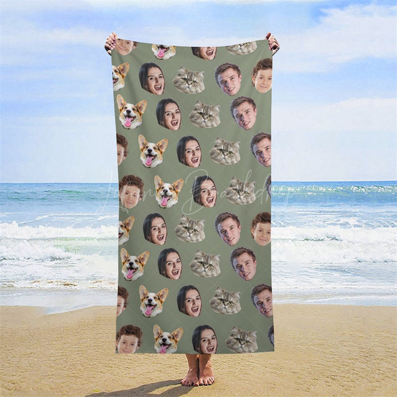 Lofaris Custom Pet Family Head Photo Beach Towel For Summer