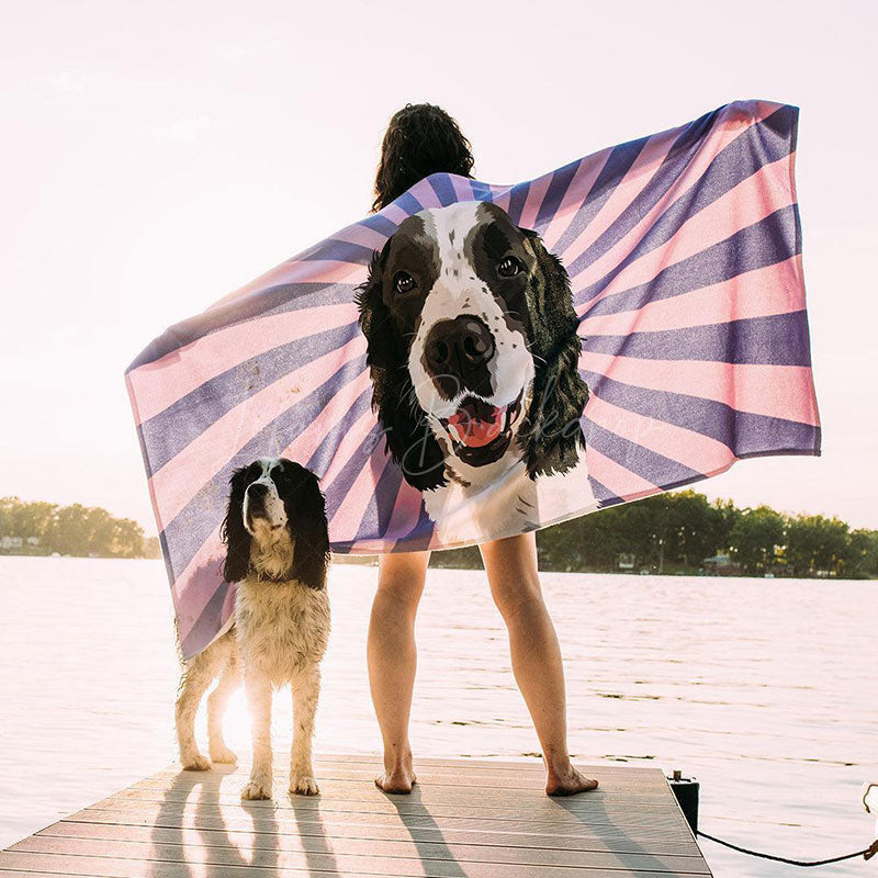 Lofaris Custom Pet Photo Stripe Summer Beach Towel